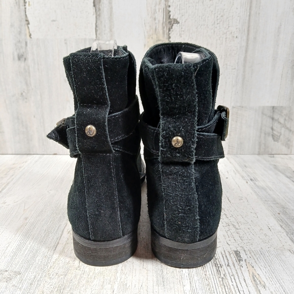 Sam Edelman Malone Black Distressed Suede Buckle Strap Split Shaft Booties #1447 - Picture 8 of 11